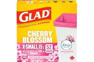 Glad Cherry Blossom colour and scent Garbage Bags - X-Small 15 Litres - Febreze Freshness, 52 Trash Bags
