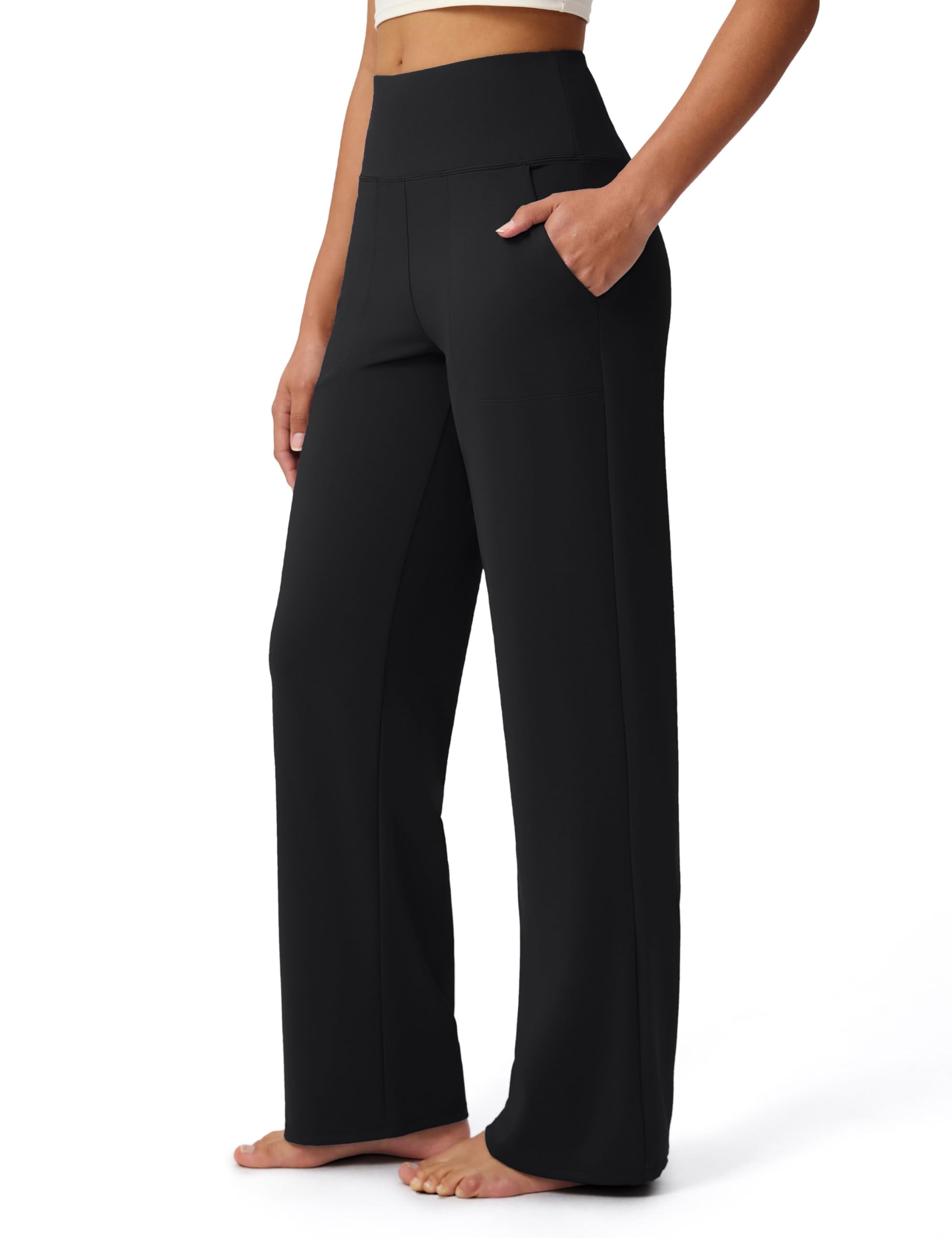 Bobobigo Yoga Pants Women Wide Leg Pants with Pockets High Waist Stretch Dress Pants Loose Casual Lounge Black XS