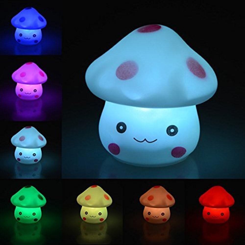 Iflyey Online 7 Colors Creative LED Soft Mushroom Night Light Gradient with Button Battery Christmas Party Decor
