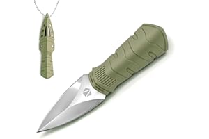 REAT mini EDC utility fixed blade knife, 6 inch 440C steel small spear point neck knife with necklace plastic sheath for outdoor, camping, hiking, for men and women