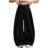 BEAUDRM Women's Wide Leg Baggy Pants Zipper Fly Pleated Dress Pants Casual Business Suit Trousers