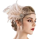 Bubbmi 1920's Feather Headband with Crystal Tassel, Great Gatsby Beaded Crystal Hairband Fashion Accessories for Women Showgirl Parties