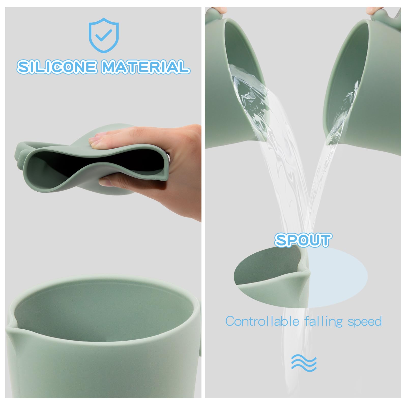 mandoo Baby Bath Rinse Cup - Food Grade Silicone - Shampoo & Body Washing Rinser Cup for Kids with Easy Grip Handle to Rinse Baby Shampoo and Soap - Baby Essentials (Light Green)