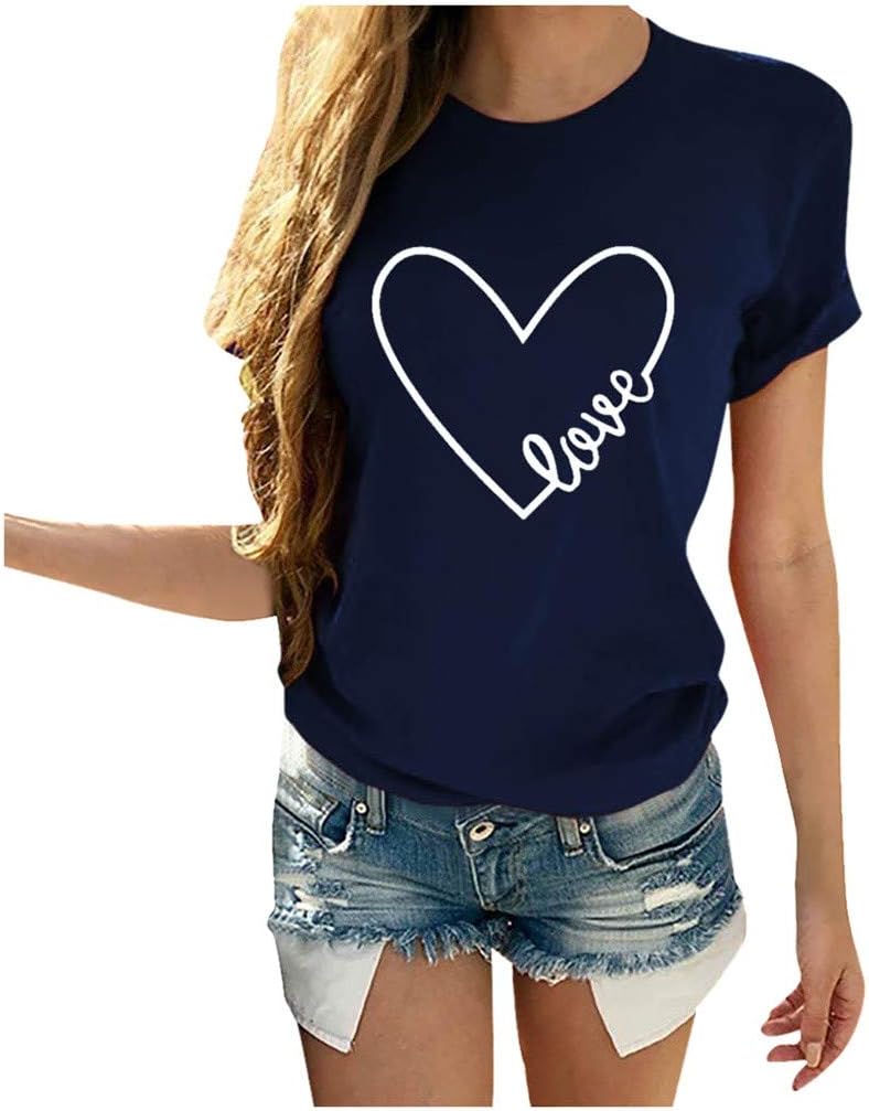 Heart Shirt Top Womens Valentine's Day T Shirt Short Sleeve Mother's Day Graphic Print Tee