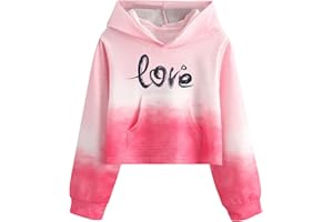 COZYEASE Girls' Letter Graphic Cute Crop Tops Long Sleeve Casual Hoodie Pullover Sweatshirt with Pocket