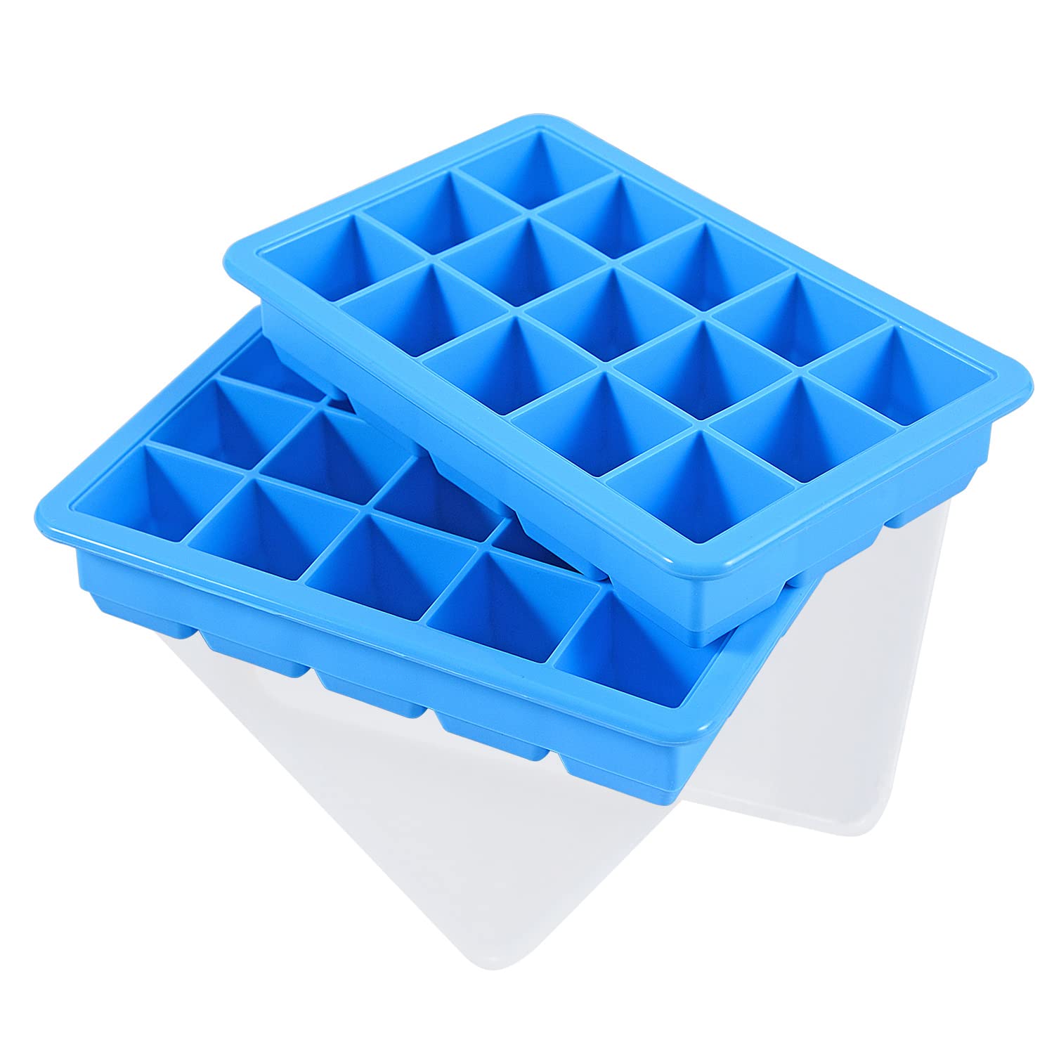LessMo 2 Pack Ice Cube Tray, Silicone Square Ice Cube Molds with Non-Spill Lids, Space-Saving and Stackable Ice Cube, LFGB Certified and BPA-Free Best for Freezer, Baby Food, Water, Whiskey