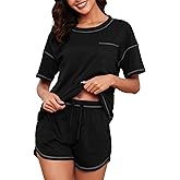 KCW Pajamas for Women Set 2 Piece 100% Cotton Lounge Sets Short Sleeve Top and Shorts Pj Set Sleepwear Outfits