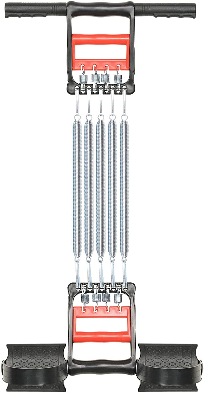 HighTech Go 3 in 1 Exerciser - Chest Expander, Hand Grip Strengthener, Pedal Pull Rope Band Home Fitness Equipment with 5 Metal Spring for Finger Abdomen Waist Arm Stretching Slimming Training, Black