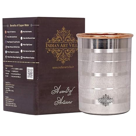 Indian Art Villa Steel Copper Glass Tumbler, Drinkware & Serveware, Good For Health, 250 ml