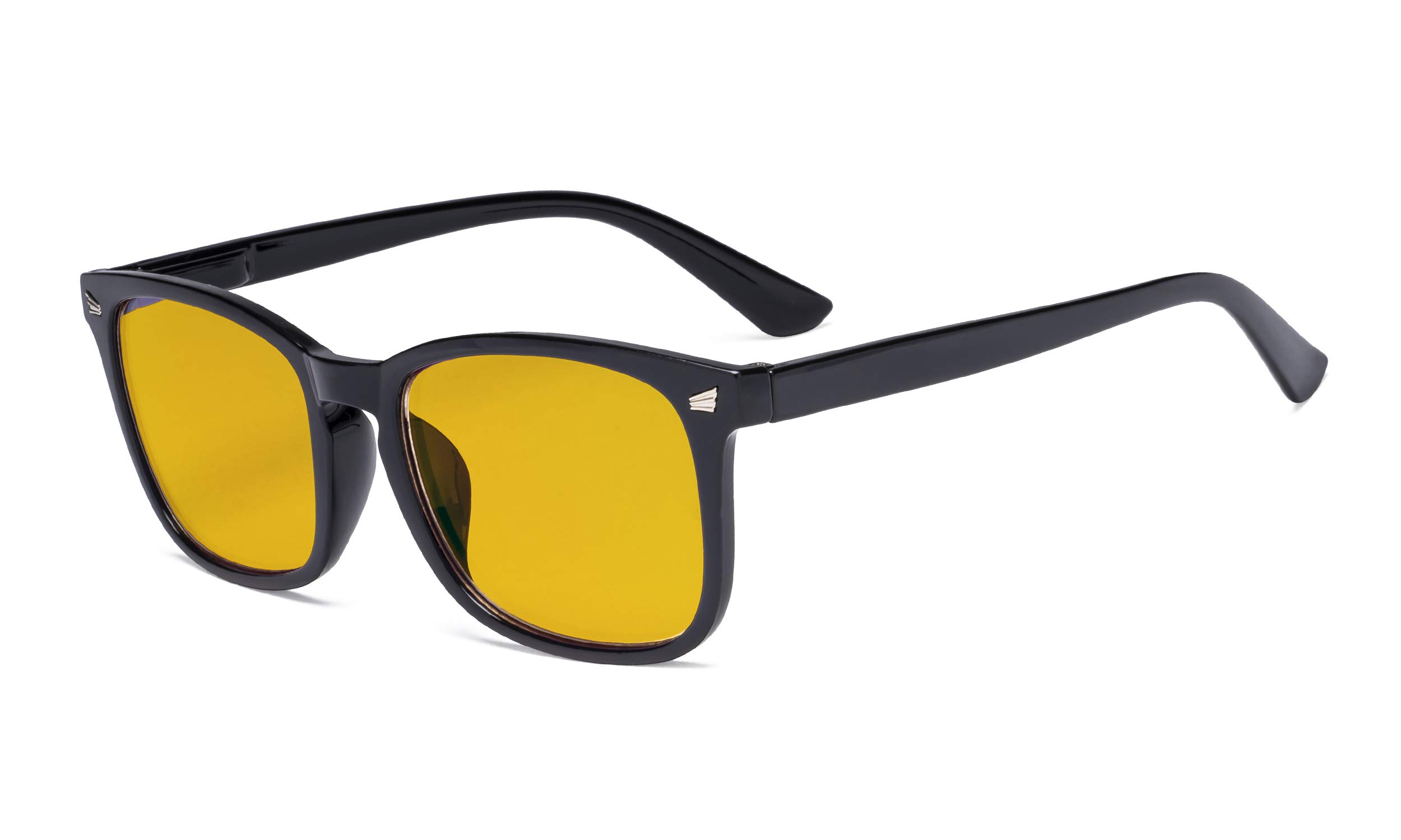 Eyekepper Blue Light Blocking Glasses with Amber Tinted Filter Lens - Square Nerd Computer Eyeglasses - Black