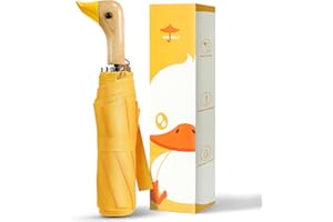 LEAGERA Compact Small Umbrellas for Rain&Sun, Cute Design Duck Head Umbrella for Girls Gifts, 8 Ribs Folding Umbrella with Wooden Handle