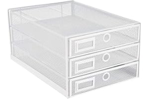 Annova Desk Organizer Wire Mesh 3 Tier Sliding Drawers Paper Sorter/Multifunctional/Premium Solid Construction for Letters, Documents, Mail, Files, Paper, Kids' Art Supplies - White