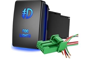 Nilight Fog Lights Push Button Switch 12V ON Off Switch with Connector Wire Kit 1.28" x 0.87" Replacement for Toyota Sequoia Highlander Tacoma Tundra 4Runner RAVR Yaris, 2 Years Warranty,Black