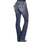 BlueMoment Bootcut Jeans for Curvy Women Western Cowgirls Stretchy Butts Lifting Jeans Retro Mid Low Rise Ladies Denim Jean