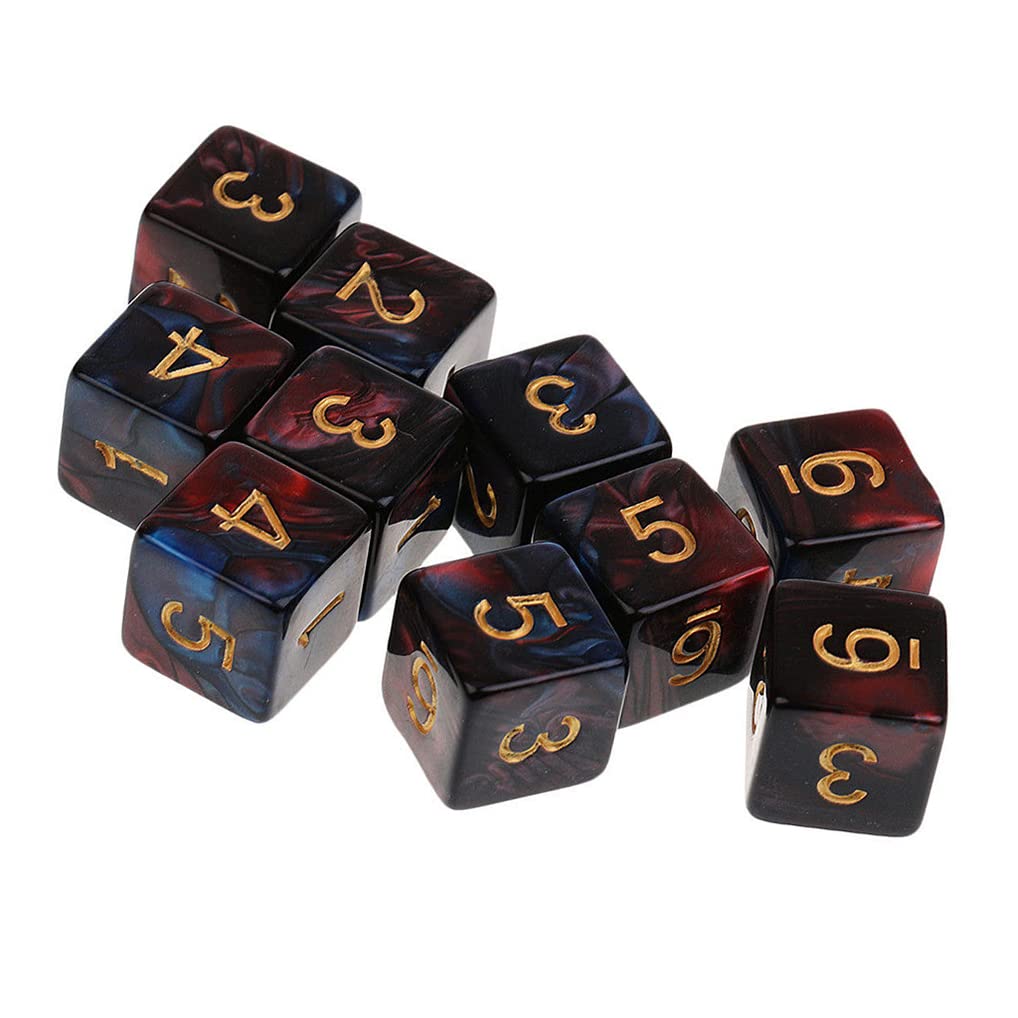 10PCS Polyhedral Dice - D6 Acrylic 16mm 6 Sided Double Color Game Dice for RPG, MTG, DND, Table Games (Red, Blue)
