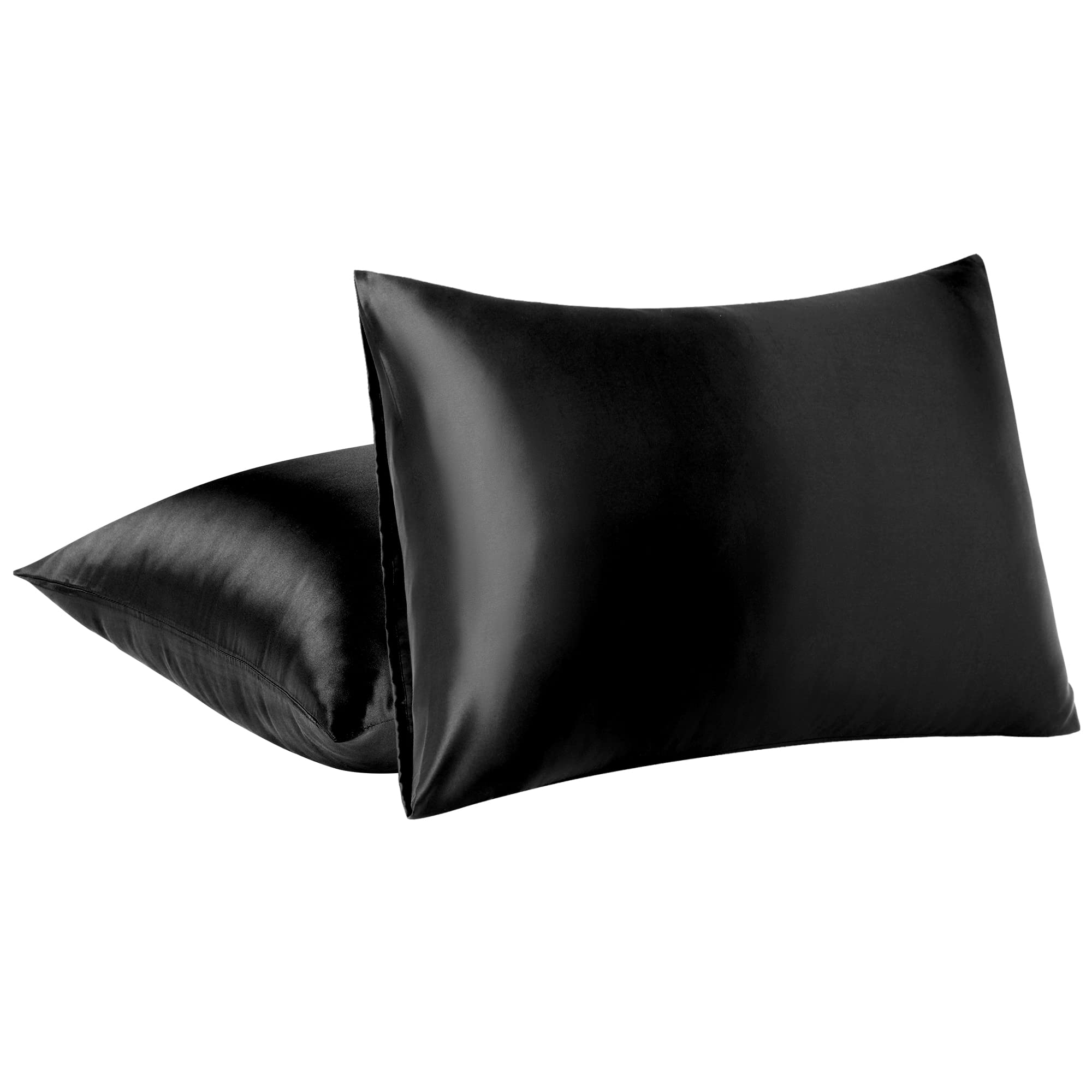 PiccoCasa Satin Pillowcases 2 Pack,Silk and Soft Pillow Cases with Envelope Closure Black 50 x 90cm