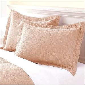 WINLIFE 100% Cotton Quilted Pillow Sham Floral Printed Pillow Cover Pale Mauve