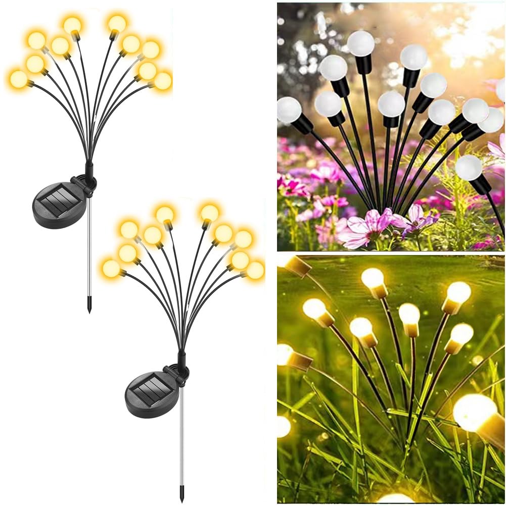 YZYOE LED Solar Cute Warm Glow Firefly Light, 2 Pack 10 LED, Outdoor Courtyard Decoration Light