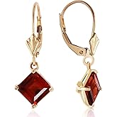14k Yellow Gold Dangle Earrings with Square-shaped Garnet