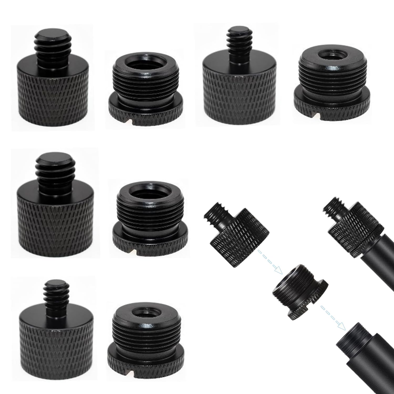 Norhogo 8pcs Mic Stand Adapter 5/8 Female to 3/8 Male, 3/8 Female to 5/8 Male, 5/8 Female to 1/4 Male and 1/4 Female to 5/8 Male for Camera Monitor Microphone Standamera Screw Adapter Thread