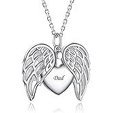 925 Sterling Silver Angel Wings Memorial Urn Locket Necklace for Ashes Jewelry Cremation Necklaces