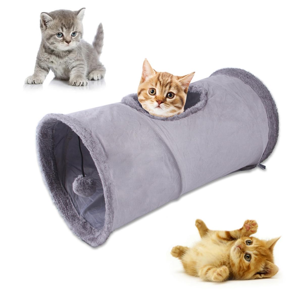 ZYYRSS Cat Tunnel - Collapsible Suede Cat Play Tube Toys with Ball, Indoor Play Tunnel for Kitten, Puppy, Rabbit