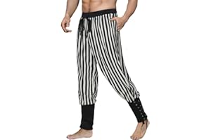 Teyujosem Men's Pirate Pants Renaissance Medieval Viking Pants Linen Ankle Banded Trousers Halloween Costume