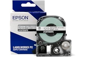 Epson LABELWORKS 212VTBWPX Genuine Tape Cartridge - Black on White Flexible and Durable Vinyl Industrial Label Maker Tape - 1/2" (12MM) Wide, 22.9 ft