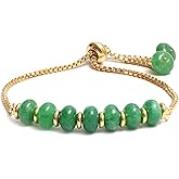 Gempires Natural Roundelle Beads Bracelet, 14k Yellow Gold Plated Handmade Jewerly, Adjustable Bracelets For Women