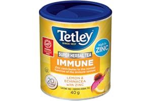 Tetley Super Herbal Immune Tea: Lemon & Echinacea with Zinc - 20 Tea Bags, 40 Grams, Naturally Caffeine Free