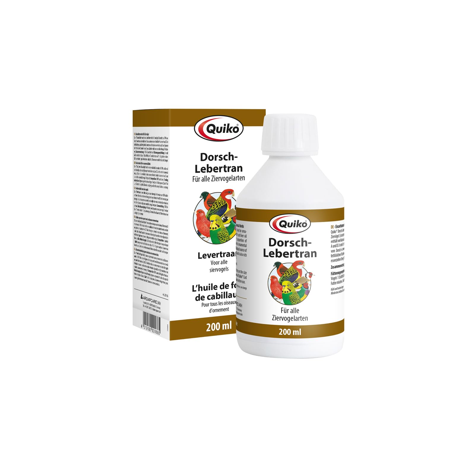 Quiko Cod Liver Oil 200ml - with essential fatty acids (omega-3) - high concentration of natural vitamins A and D3 - Supplementary Feed for all Pet Birds, Racing Pigeons and Chickens