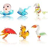 AHANDMAKER 6 Pcs Small Animals Figurines, 6 Styles Glass Animal Figurines for Table Home Decor, Bird Manta Ray Walrus Octopus Lobster Squirrel Glass Display Miniature for Anniversary Birthday Gift