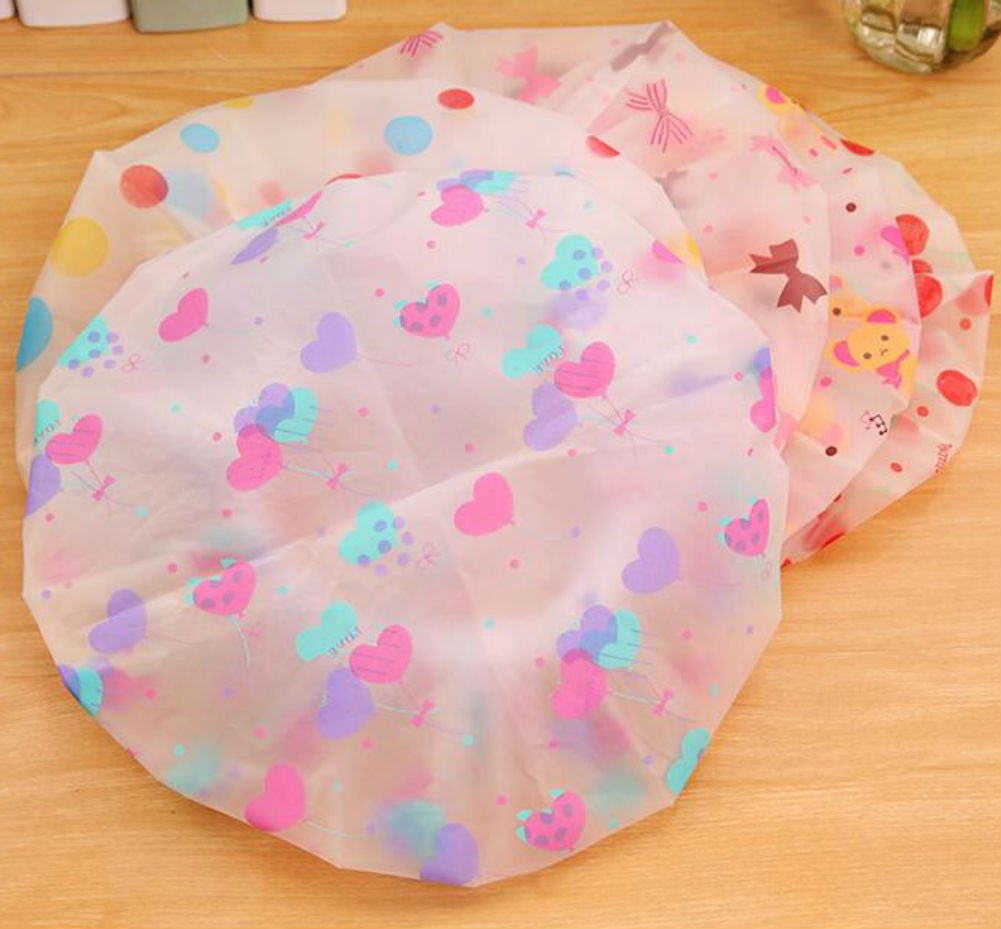 AKOAK 5 Pieces Reusable Waterproof EVA Plastic Lace Elastic Band Flower Printed Hat Environmental Protection Hair Bath Caps Shower Caps : Beauty
