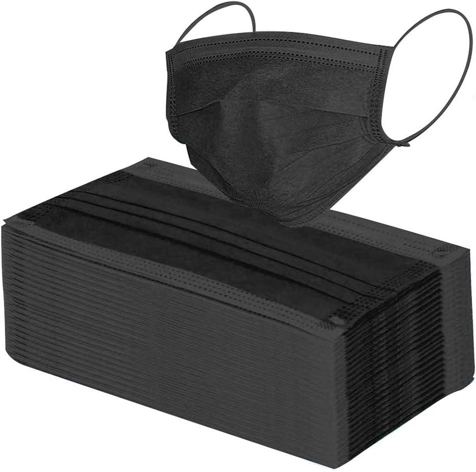 ZJM Disposable Oral Protection Sleeves, 50PCS Anti-Dust Anti-Haze PM2.5 Anti-Spray 3-Ply Face Filters Black Face Protection Equipment for Cycling Camping Travel, Black