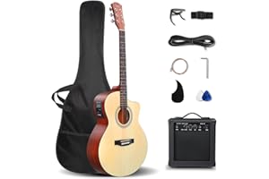 GLARRY 41in Full Size Acoustic Electric Guitar Beginner Kit with 15W Amp, 5-band EQ Cutway Design 6 Strings Electric Acoustic Guitar with Bag, Strap, Picks, Strings, Wrench (Natrual)