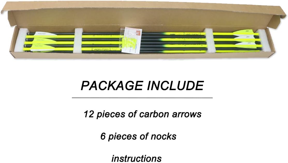 Pointdo 30inch Carbon Arrow Fluorescence Color Targeting and Hunting Practice Arrows for Compound Bow and Recurve Bow with Removable Tips (Fluorescein Yellow) : Sports & Outdoors