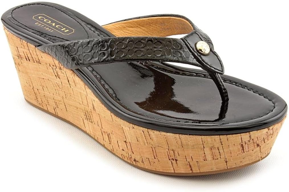 Amazon.com | COACH A8730 JORGINA BLACK PATENT WEDGE THONG SANDAL WOMEN SIZE 8 M | Platforms & Wedges