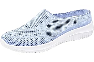 Women’s Breathable Knit Slip-On Walking Shoes, Comfortable Slip on Sneakers Knit Mules Shoes Mesh Backless Sneakers Breathabl