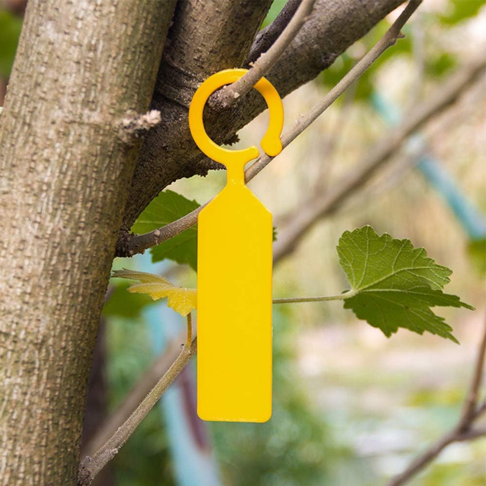 KINGLAKE 100 Pcs Thick Plastic Tree Tags Labels Yellow Plant Hanging
