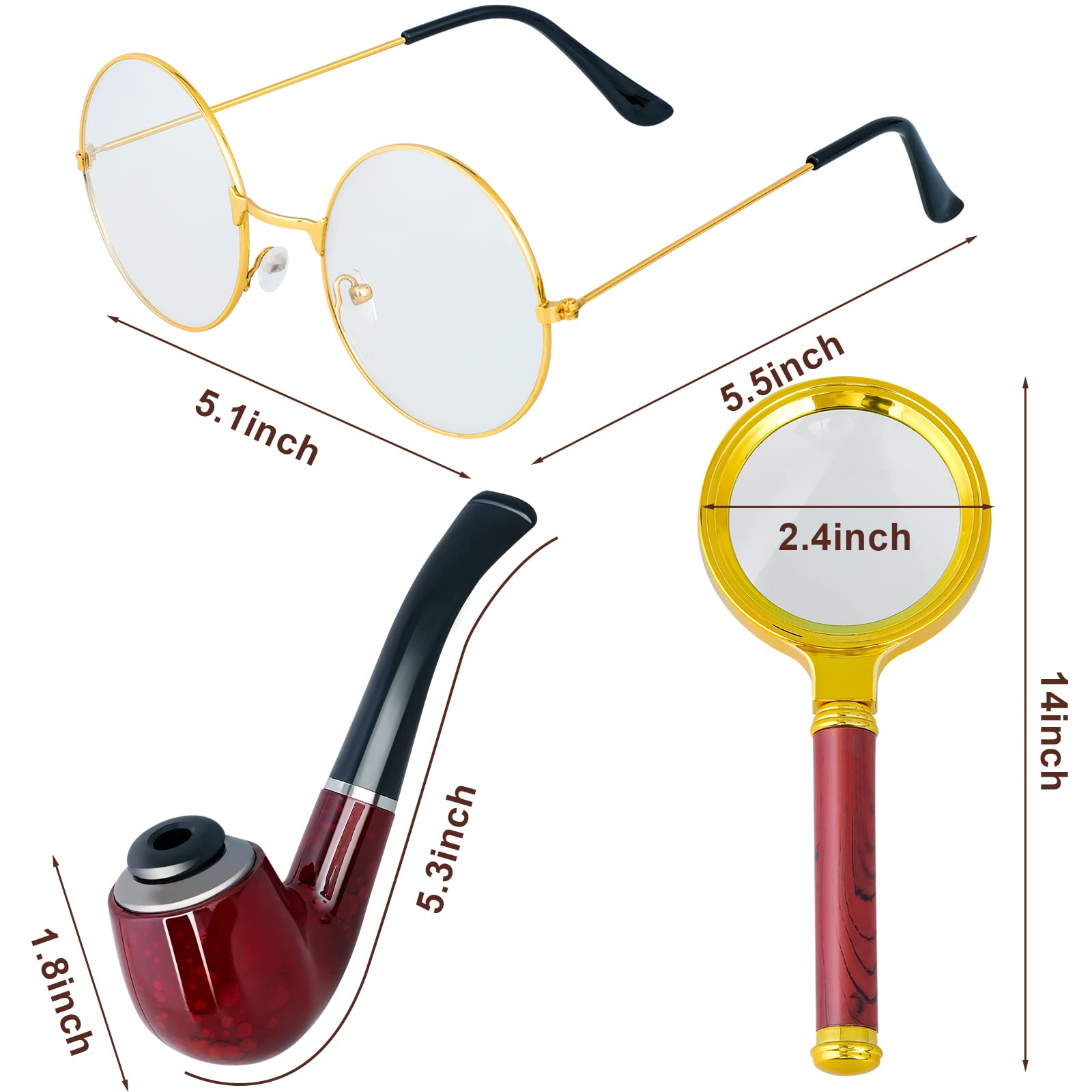 HOVEOX 4-Piece Detective Costume Set - Hat, Magnifying Glass, Glasses & Bow Tie