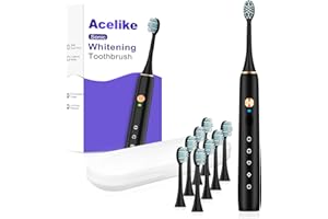 ACELIKE Whitening Electric Toothbrush for Adults and Kids, Rechargeable Toothbrush with 8 Brush Heads & Travel Case, 5 Modes & Smart Timer, 45000VPM Deep Clean, IPX7,One Fast Charge Last 120 Days - Black