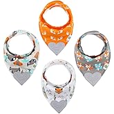 Pickle & Olive Baby Bandana Teething Bibs with Attached Teether - Set Of 4 - Orange Fox