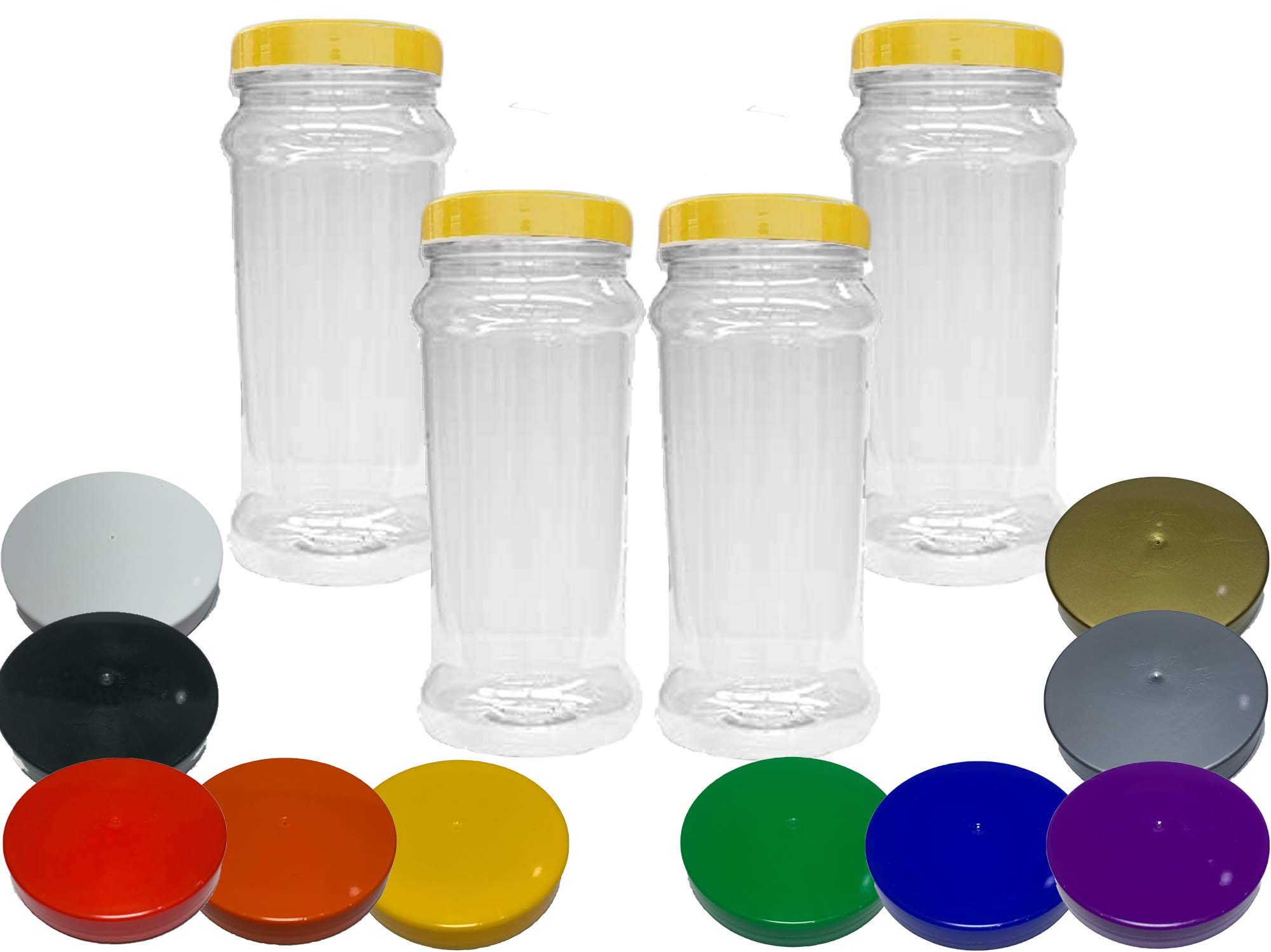Truly Sweet Candy Very Large 2.5L Plastic Jars with choice of lid. Craft, Garage, Kitchen Storage (Gold Lids, 4 Jars)