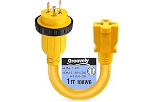 AMAKE 30 Amp to 15 Amp Marine Shore Power Conversion Extension Cord,Compliant with NEMA L5-30P to 5-15/20R Standards, for 10A