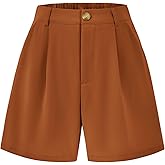 KIRUNDO Shorts for Women Dressy Casual Summer Elastic Waist in The Back Pleated Wide Leg Tailored Work Trouser Shorts