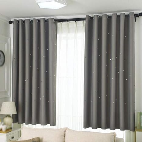 Amazon カーテン 星のくり抜き 遮光カーテン ショートカーテン モダン シンプル 無地 完成したカーテン E 150 0cm W H 2 カーテン オンライン通販