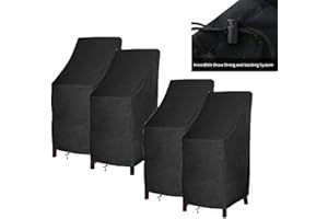 RosieLily Outdoor Chair Covers, High Back Patio Chair Covers Waterproof, Heavy Duty Patio Furniture Covers, Stackable Outdoor Bar Stool Covers, 600D, High Back-4 Pack, Black