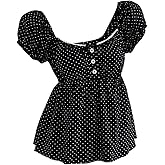 Verdusa Women's Peplum Tops Polka Dots Cute Summer Going Out Babydoll Tops
