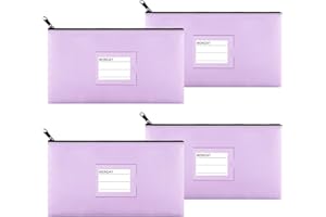 Sinzip 4 Pack Bank Deposit Money Bag, Heavy Duty Leatherette Security Zipper Wallet with Clear Window, Coin Bag, Cash Bag, Tool Pouch, Assorted Colors (4 Pack Purple)