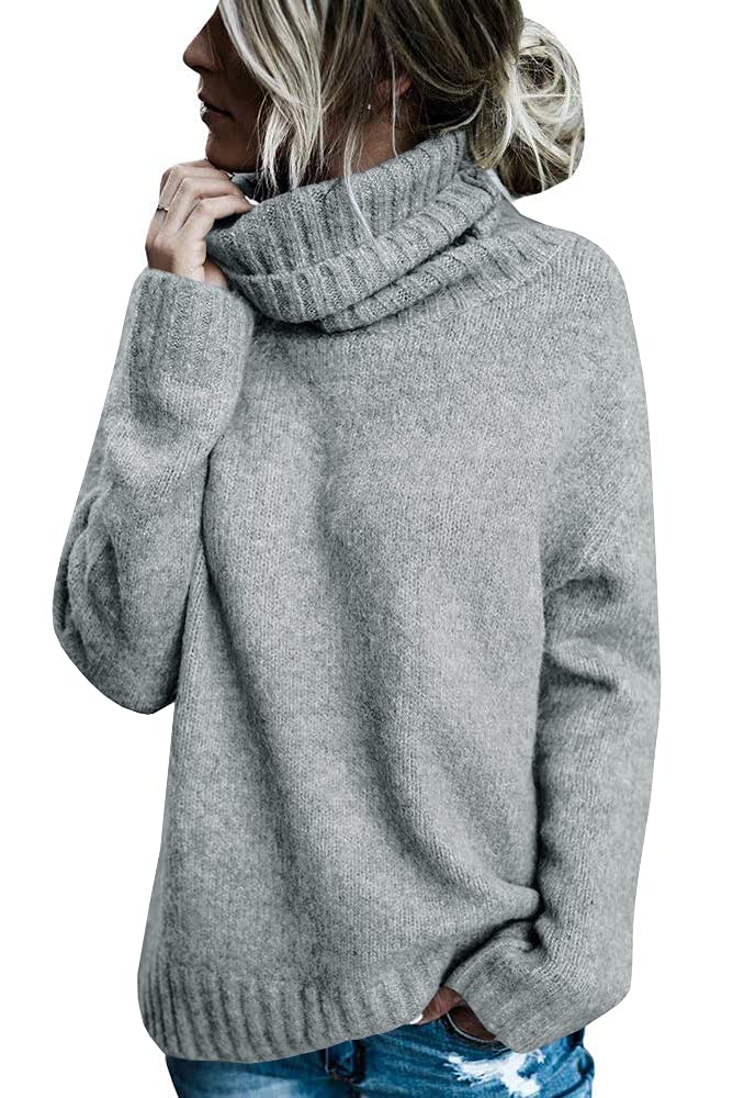 Photo 1 of FISACE Womens Oversized Turtleneck Pullover Sweater Cable Knit Long Sleeve Sweater Tops A-Gray - M 